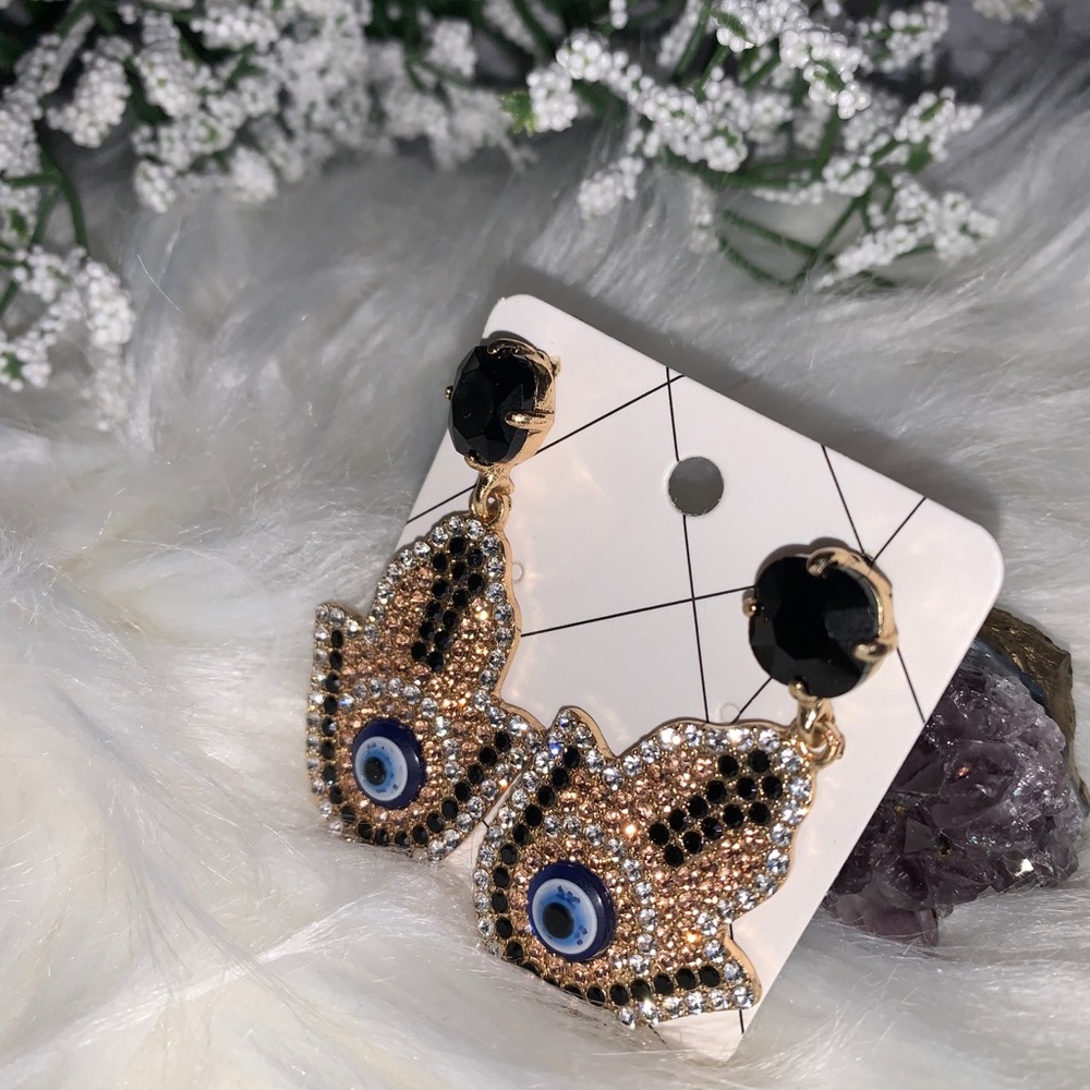 Hamsa Rhinestone statement earrings NEW - Picture 3 of 4